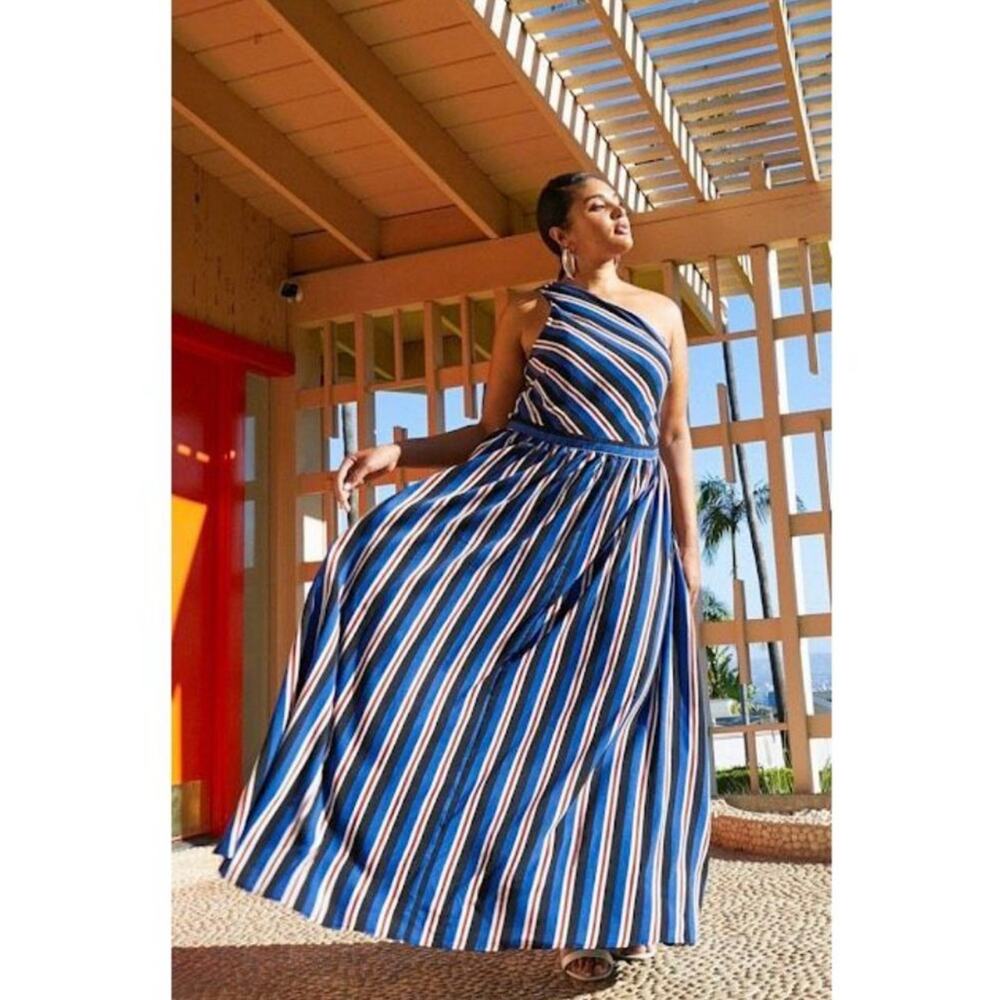 Soncy Multicolored Striped One Shoulder Maxi Dress Size 4X NWT - Picture 9 of 9